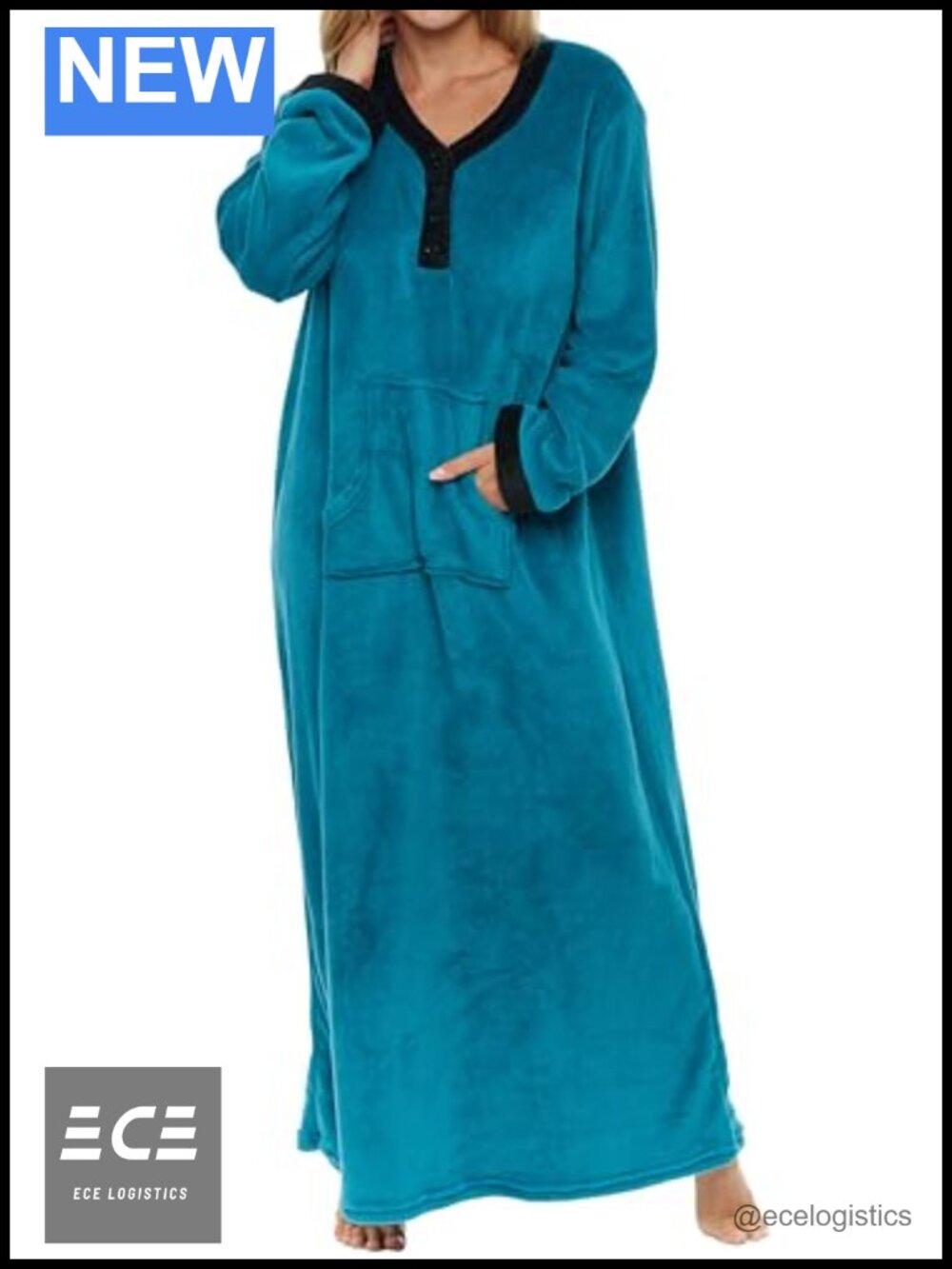 Plush Fleece Long Nightgown with Pockets Warm Winter Sleepwear